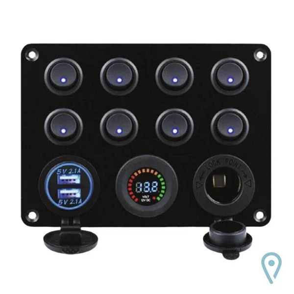 8 anahtarlı switch panel voltmetre USB şarj karavan tekne